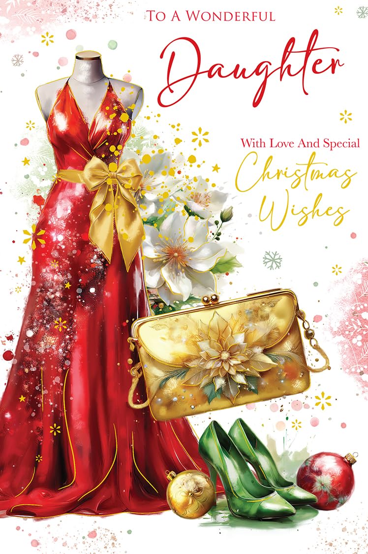 Christmas Card To Special Daughter Large Red Evening Dress Heels 15x23cm