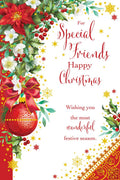 Christmas Card To Special Friends Large Poinsettia Red Bauble 15x23cm