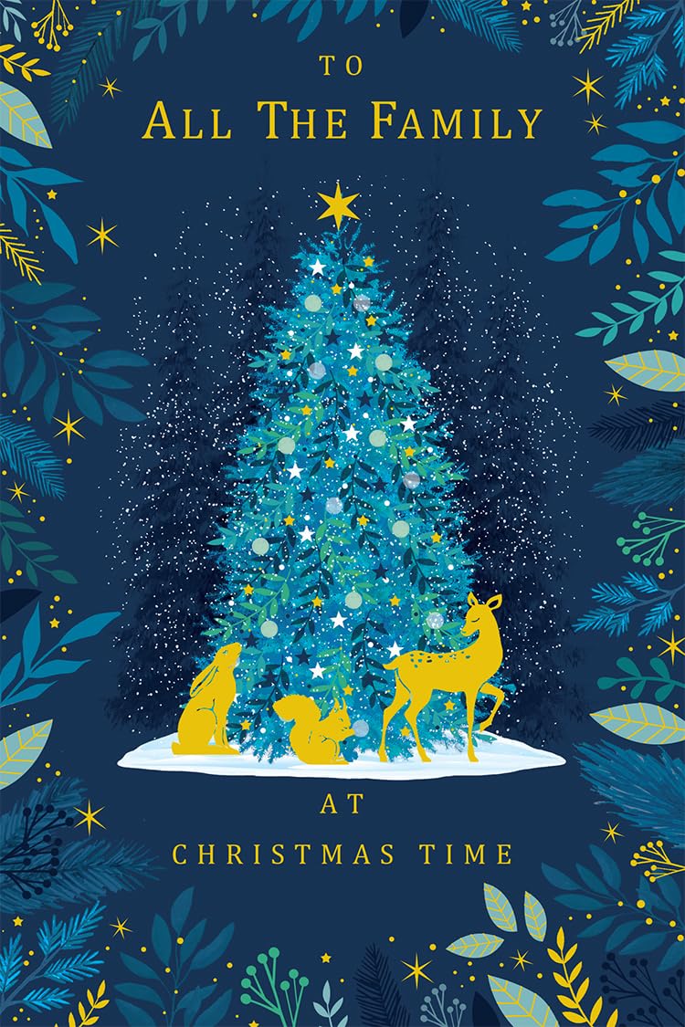 To All The Family Christmas Card Tree Rabbit Squirrel Deer 9" x 6" Lovely Verse