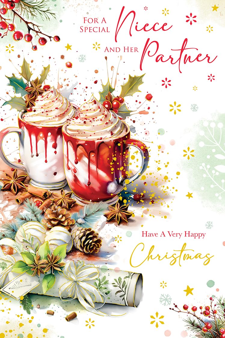 Christmas Card Niece & Partner Large Hot Chocolate Mugs Drinks 15x23cm