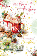 Christmas Card Niece & Partner Large Hot Chocolate Mugs Drinks 15x23cm