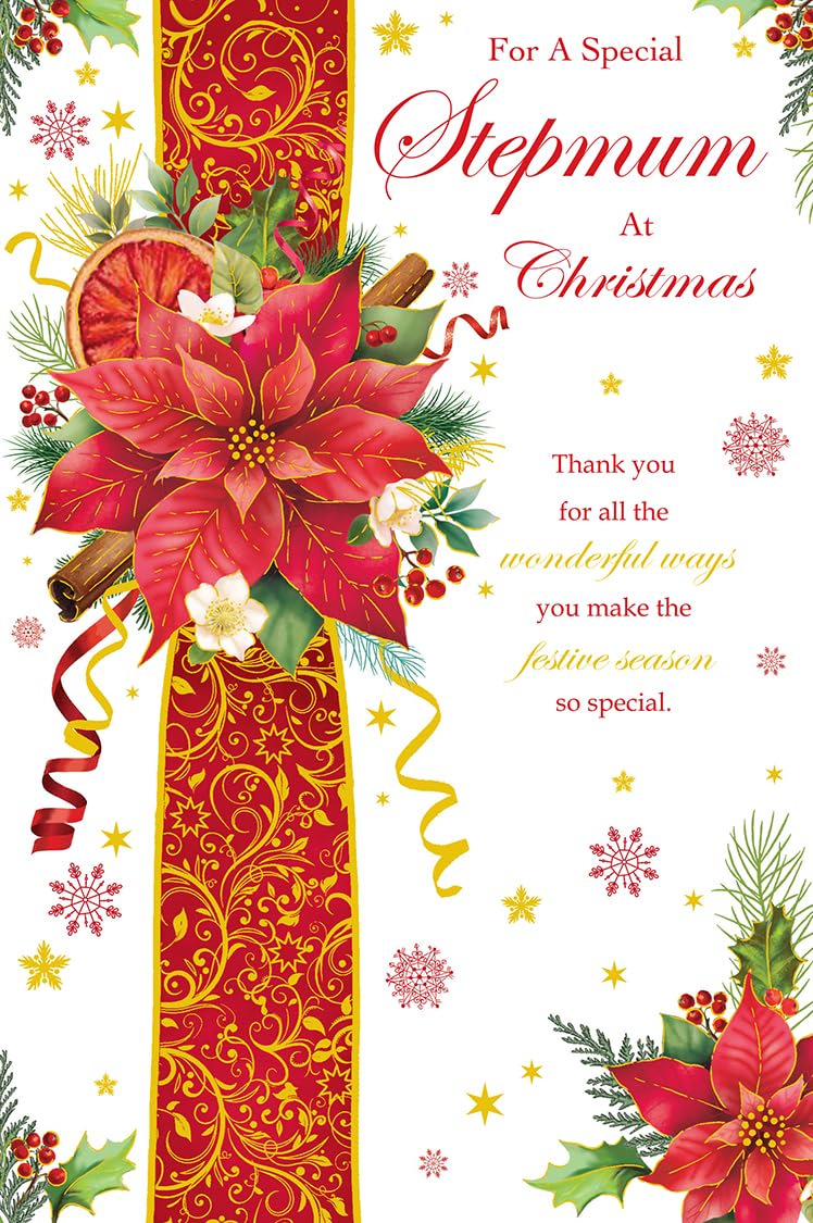Christmas Card Special Stepmum Large Poinsettia Floral Ribbon 15x23cm