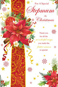 Christmas Card Special Stepmum Large Poinsettia Floral Ribbon 15x23cm