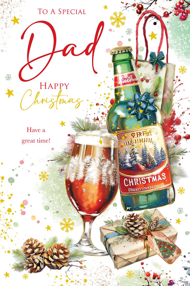 Christmas Card To Special Dad Large Beer Glass Bottle Festive 15x23cm