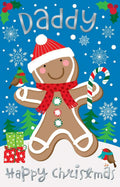 Daddy Christmas Card Cute Gingerbread Man Robin & Presents Design Lovely Verse