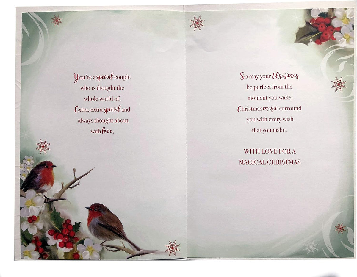 Auntie & Uncle Christmas Card Robins Flowers & Holly Design Lovely Verse