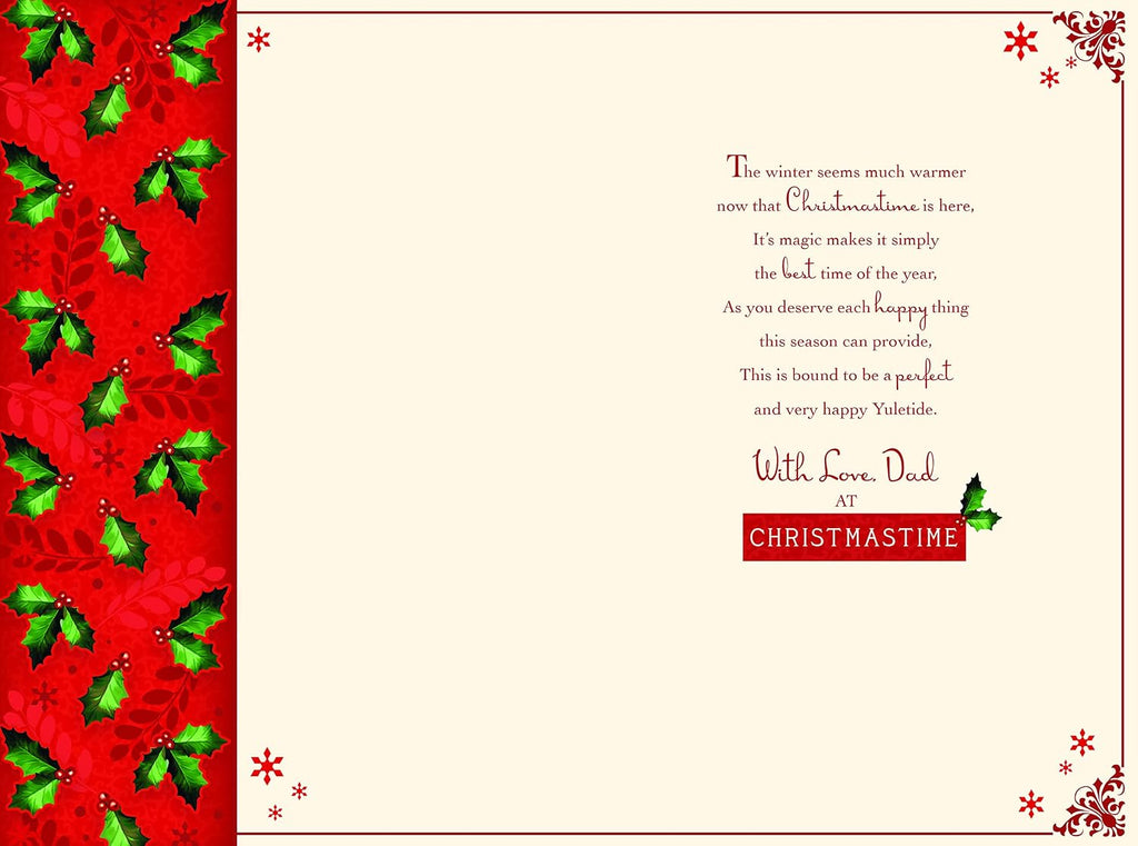 Special Dad Christmas Card Word Snowflake & Holly Design Lovely Verse