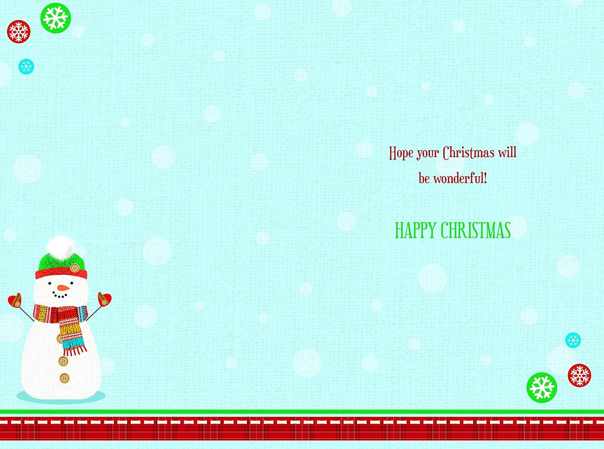 Brother Christmas Card Cute Snowman Hat Scarf & Snowflake Design Lovely Verse