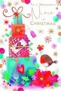 Niece Christmas Card Presents & Robin Design Lovely Verse