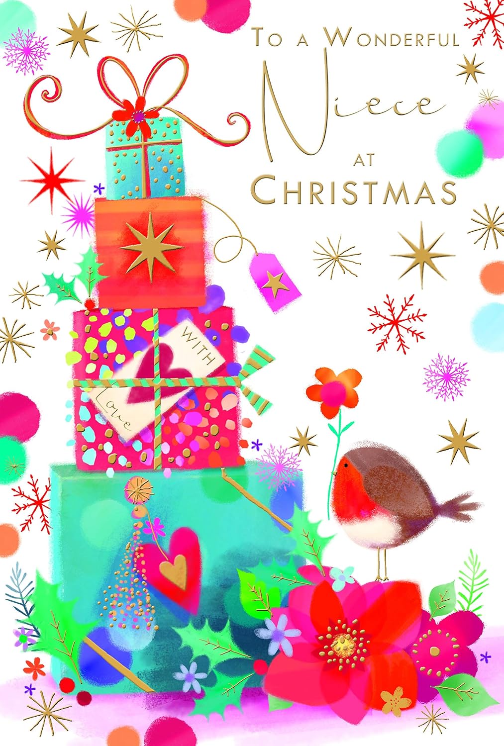 Niece Christmas Card Presents & Robin Design Lovely Verse
