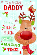 Special Daddy Christmas Card Cute Reindeer Ear Muff & Robin Design Lovely Verse