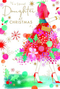 Special Daughter Christmas Card Flower & Dress Design Lovely Verse