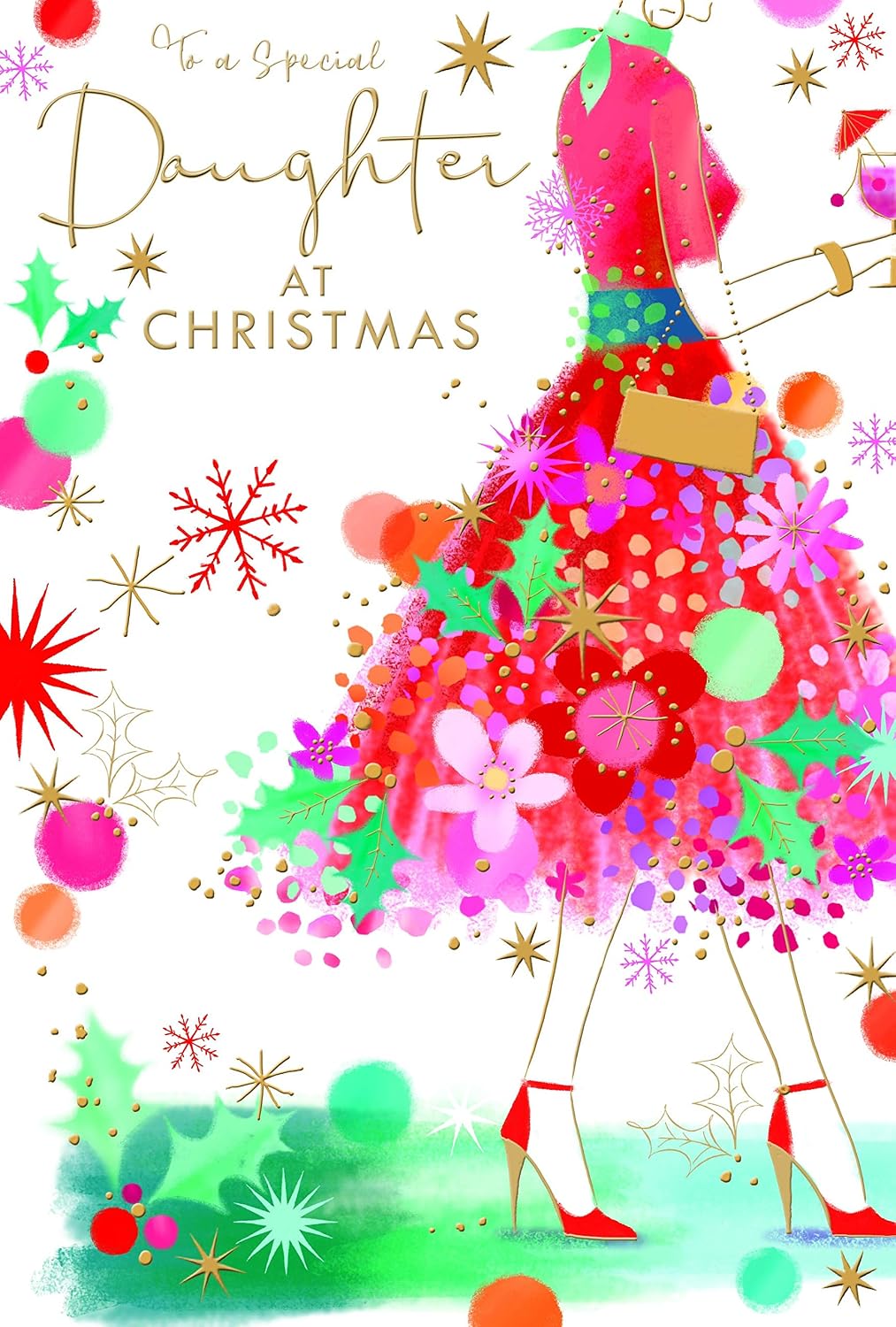 Special Daughter Christmas Card Flower & Dress Design Lovely Verse