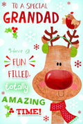 Grandad Christmas Card Cute Reindeer Ear Muff & Robin Design Lovely Verse