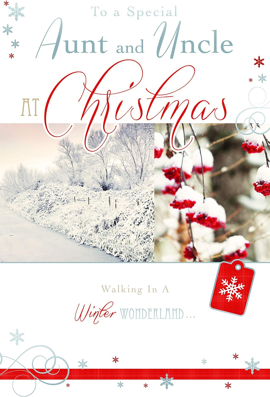 Aunt & Uncle Christmas Card Frozen Stream & Snowflake Design Lovely Verse