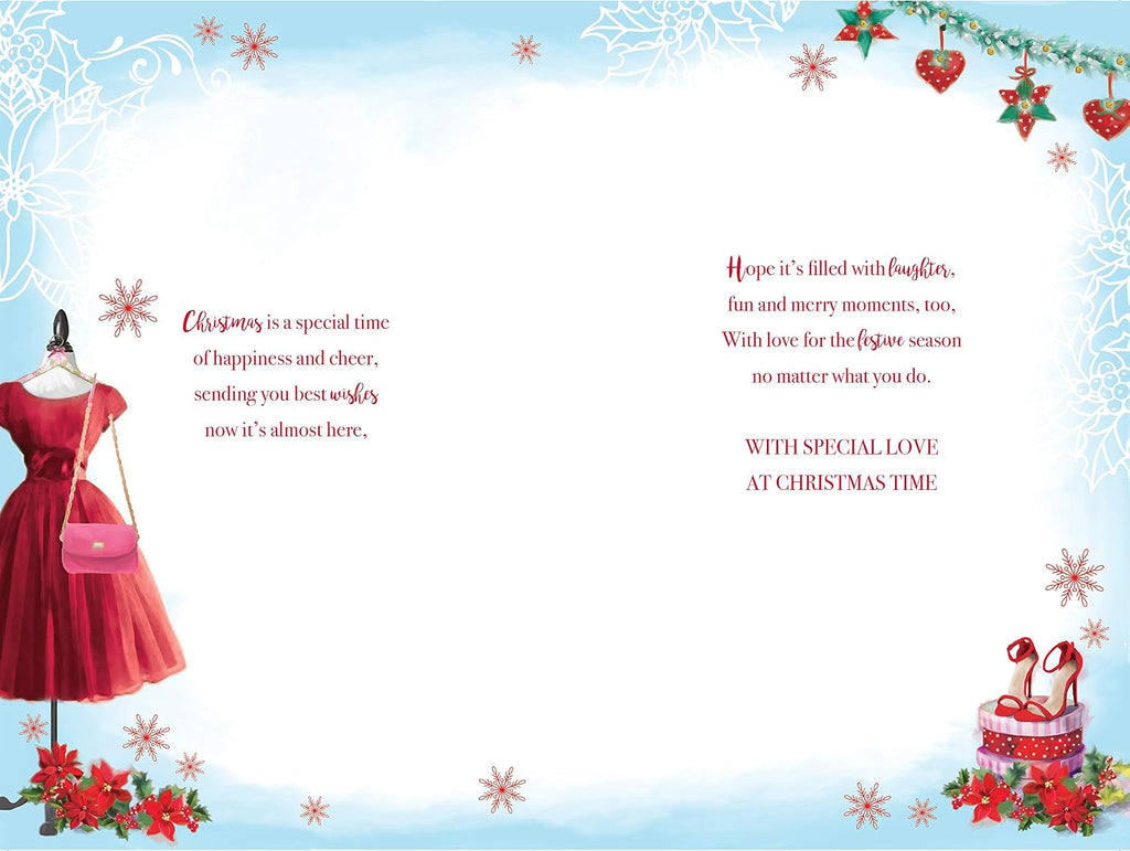Special Niece Christmas Card Dress Shoes Boxes & Bag Design Lovely Verse