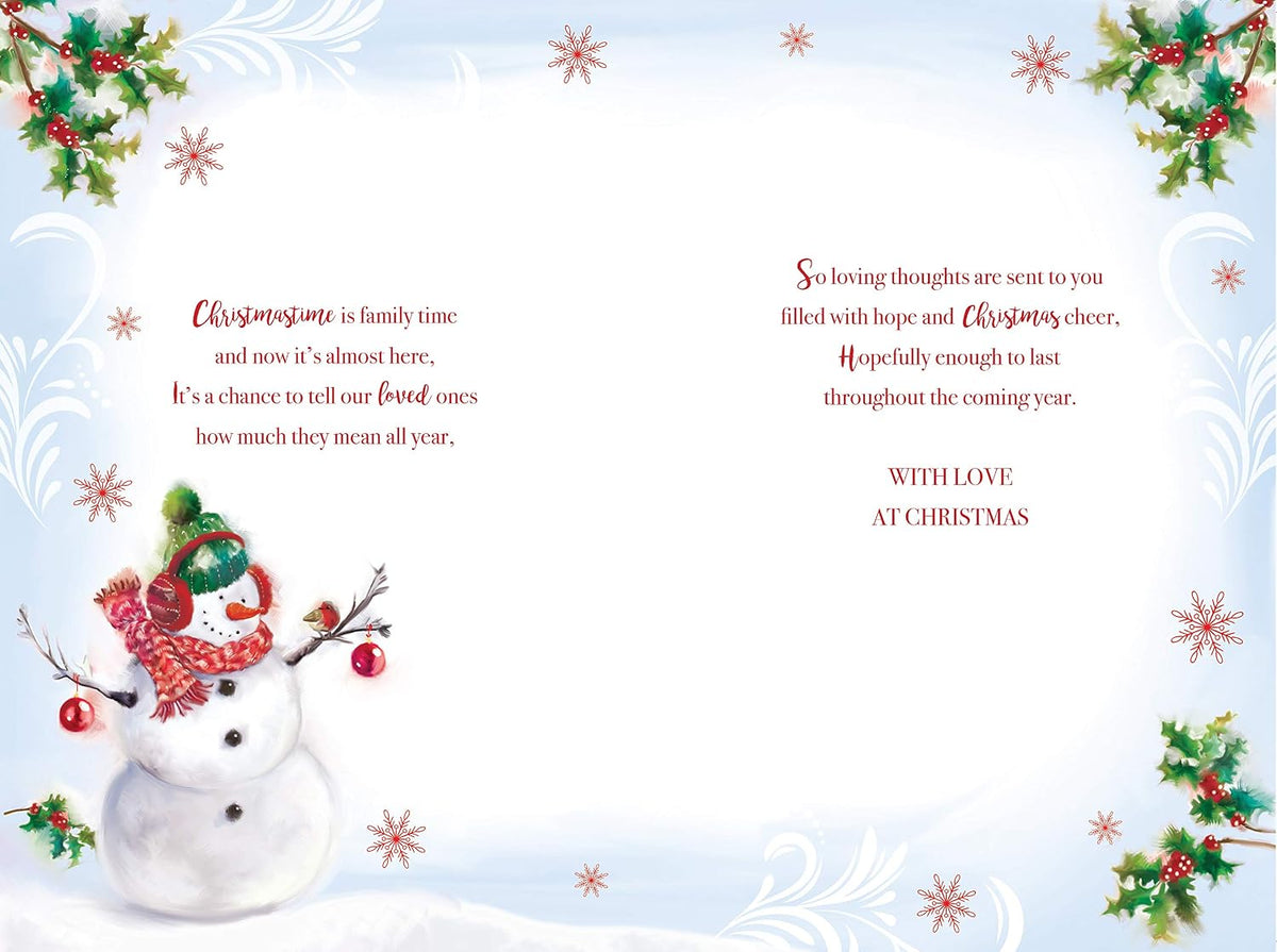 Son Christmas Card Snowman Baubles Robin & Holly Design Lovely Verse