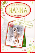 Wonderful Nanna Christmas Card  Deer In Snow & Holly Design Lovely Verse