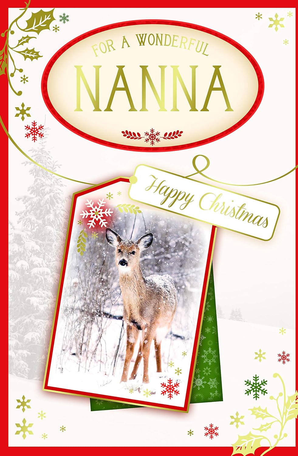 Wonderful Nanna Christmas Card  Deer In Snow & Holly Design Lovely Verse