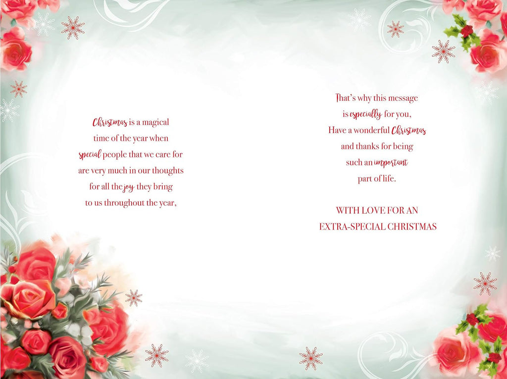 One I Love Christmas Card Champagne Roses & Holly Design Lovely Verse