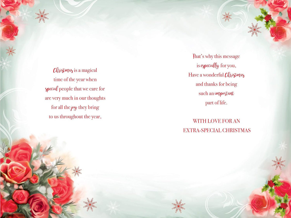 One I Love Christmas Card Champagne Roses & Holly Design Lovely Verse