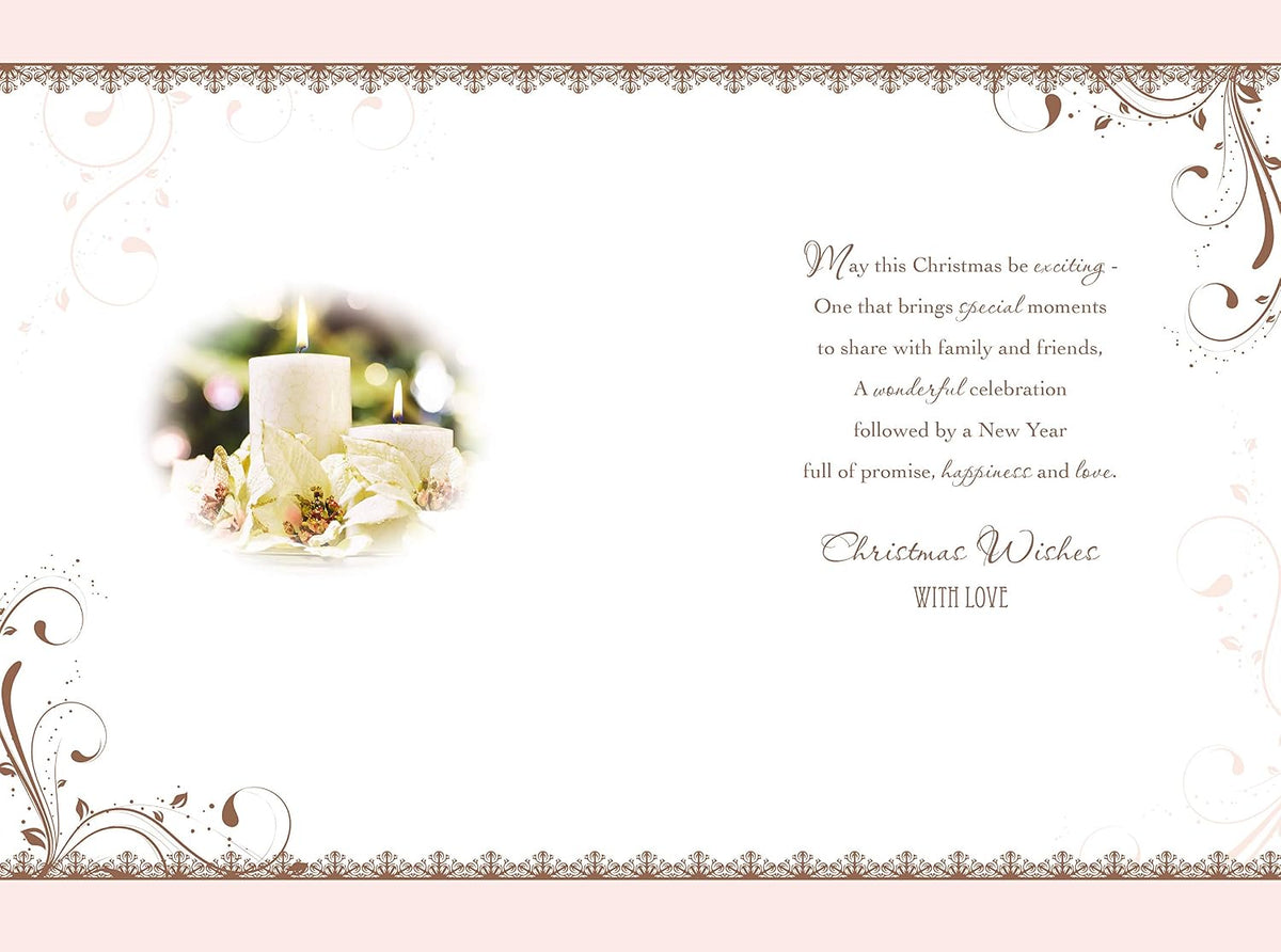 Mum Christmas Card Candles Flowers Present & Snowflake Design Lovely Verse