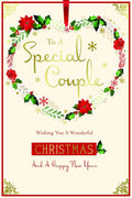 Special Couple Christmas Card Poinsettia & Holly Wreath Design  Lovely Verse