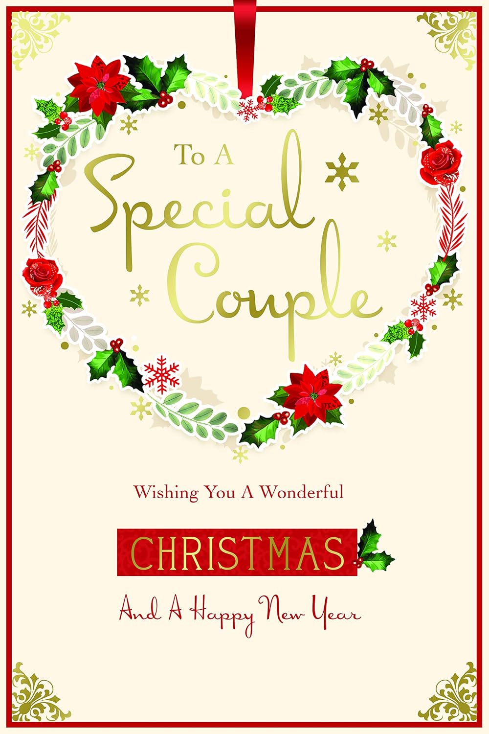 Special Couple Christmas Card Poinsettia & Holly Wreath Design  Lovely Verse