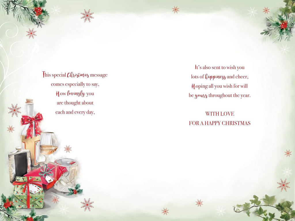 Dad Christmas Card With Love Brandy Hip Flask Gifts & Holly Design Lovely Verse