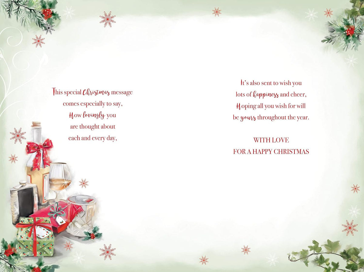 Dad Christmas Card With Love Brandy Hip Flask Gifts & Holly Design Lovely Verse