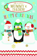 Mummy & Daddy Christmas Card Snowmen Scarf Snowflake Design Lovely Verse