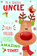 Special Uncle Christmas Card Cute Reindeer Ear Muff & Robin Design Lovely Verse