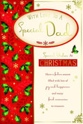 Special Dad Christmas Card Word Snowflake & Holly Design Lovely Verse