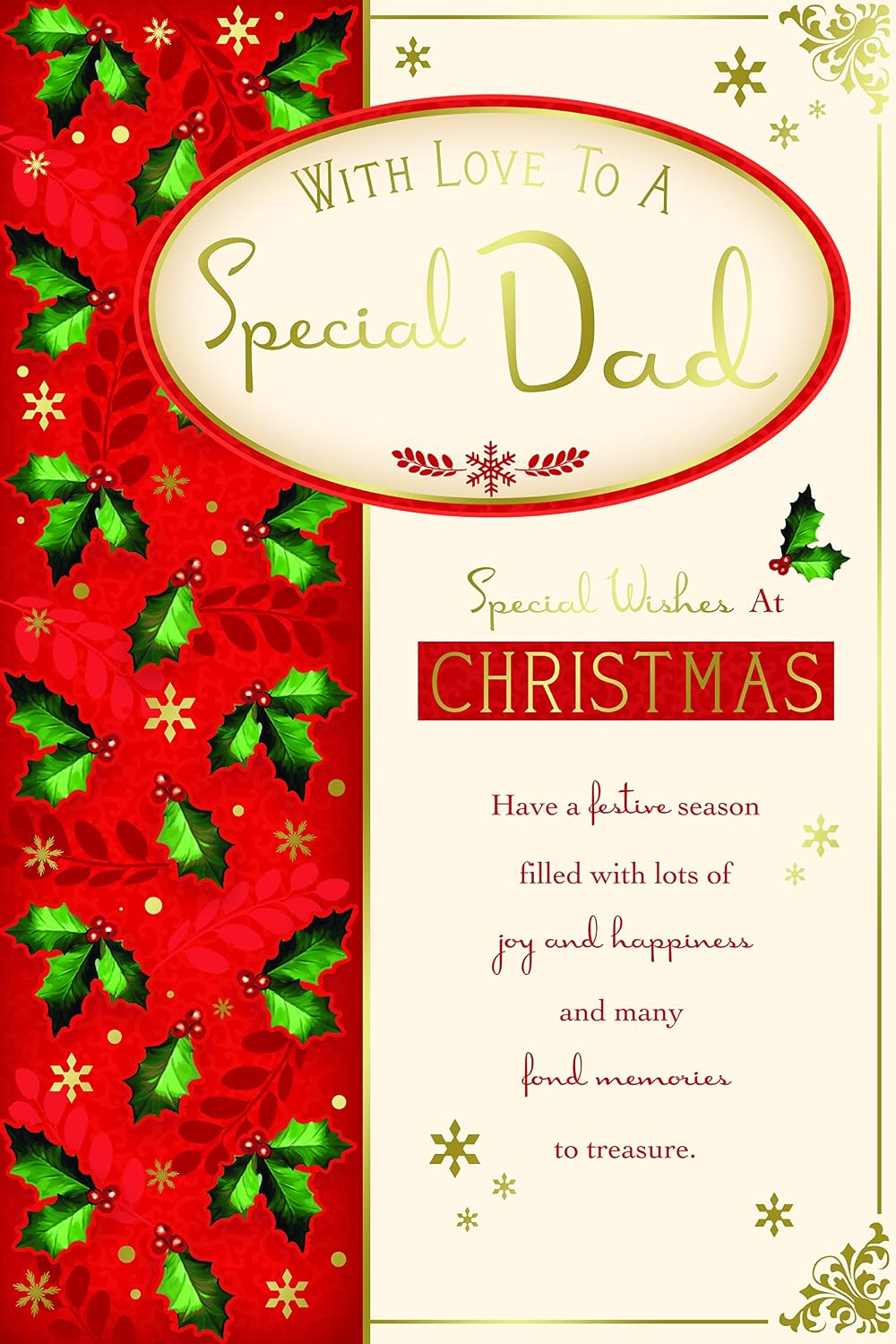 Special Dad Christmas Card Word Snowflake & Holly Design Lovely Verse