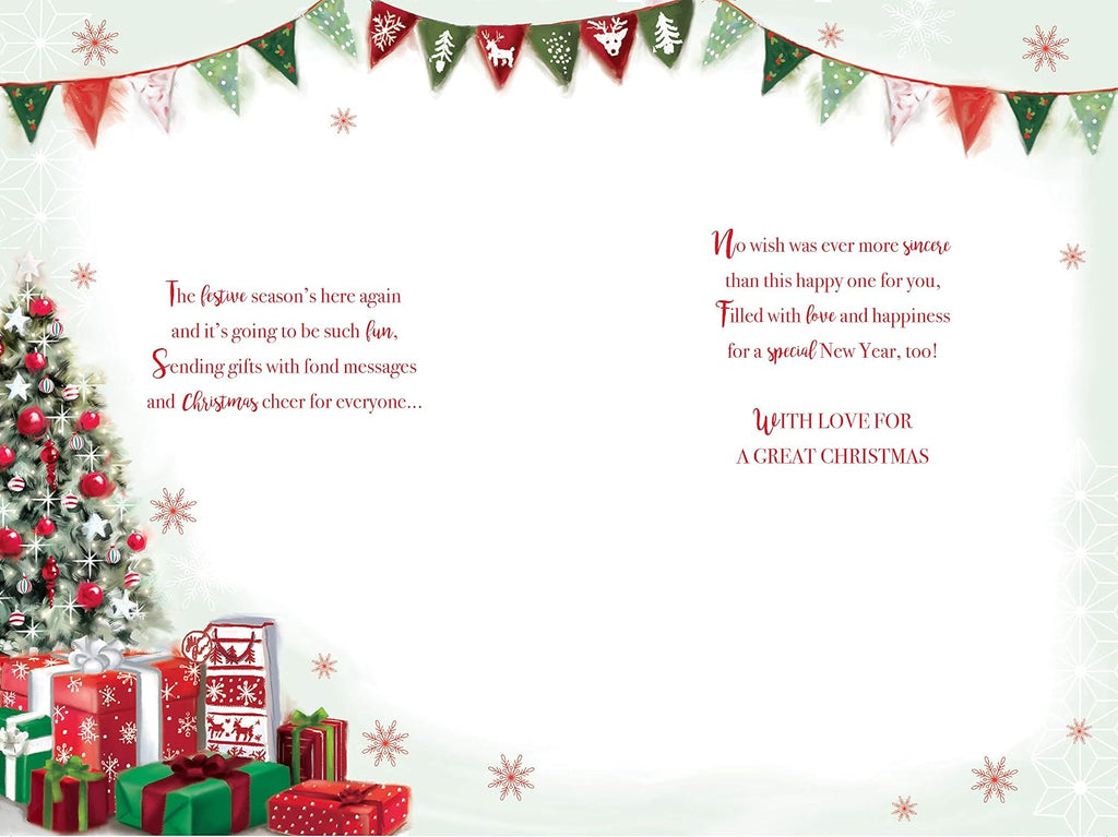 Nephew Christmas Card Presents Tree Snowflake & Bunting Design Lovely Verse