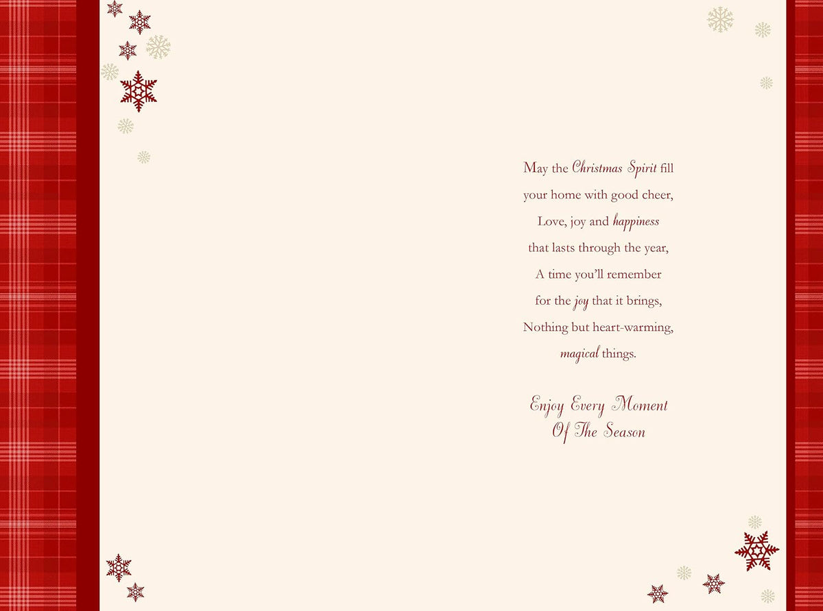 Mum & Partner Christmas Card Pine Cones Baubles & Gifts Design Lovely Verse
