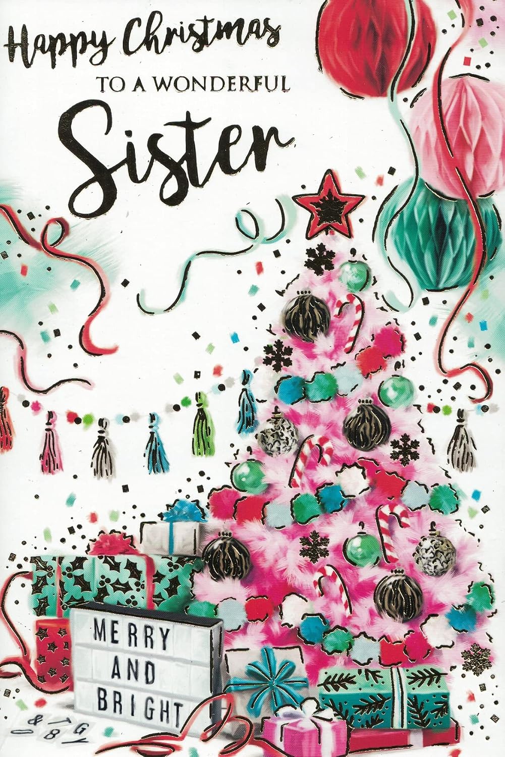 Sister Christmas Card, Traditional Xmas Design, 9 X 6 Inches, Xa025