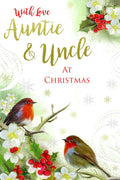 Auntie & Uncle Christmas Card Robins Flowers & Holly Design Lovely Verse