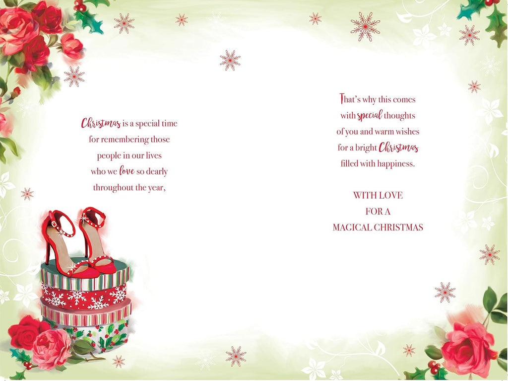 Special Sister Christmas Card Shoes Boxes Flowers & Holly Design Lovely Verse