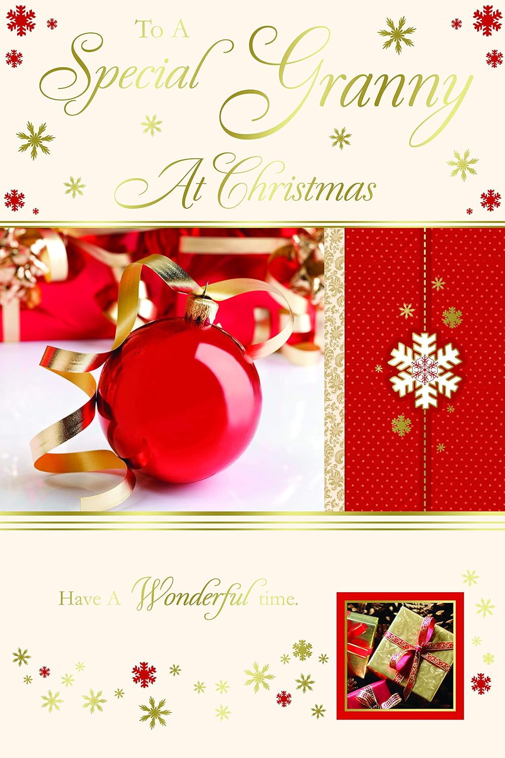 Special Granny Christmas Card Bauble Present & Snowflake Design Lovely Verse