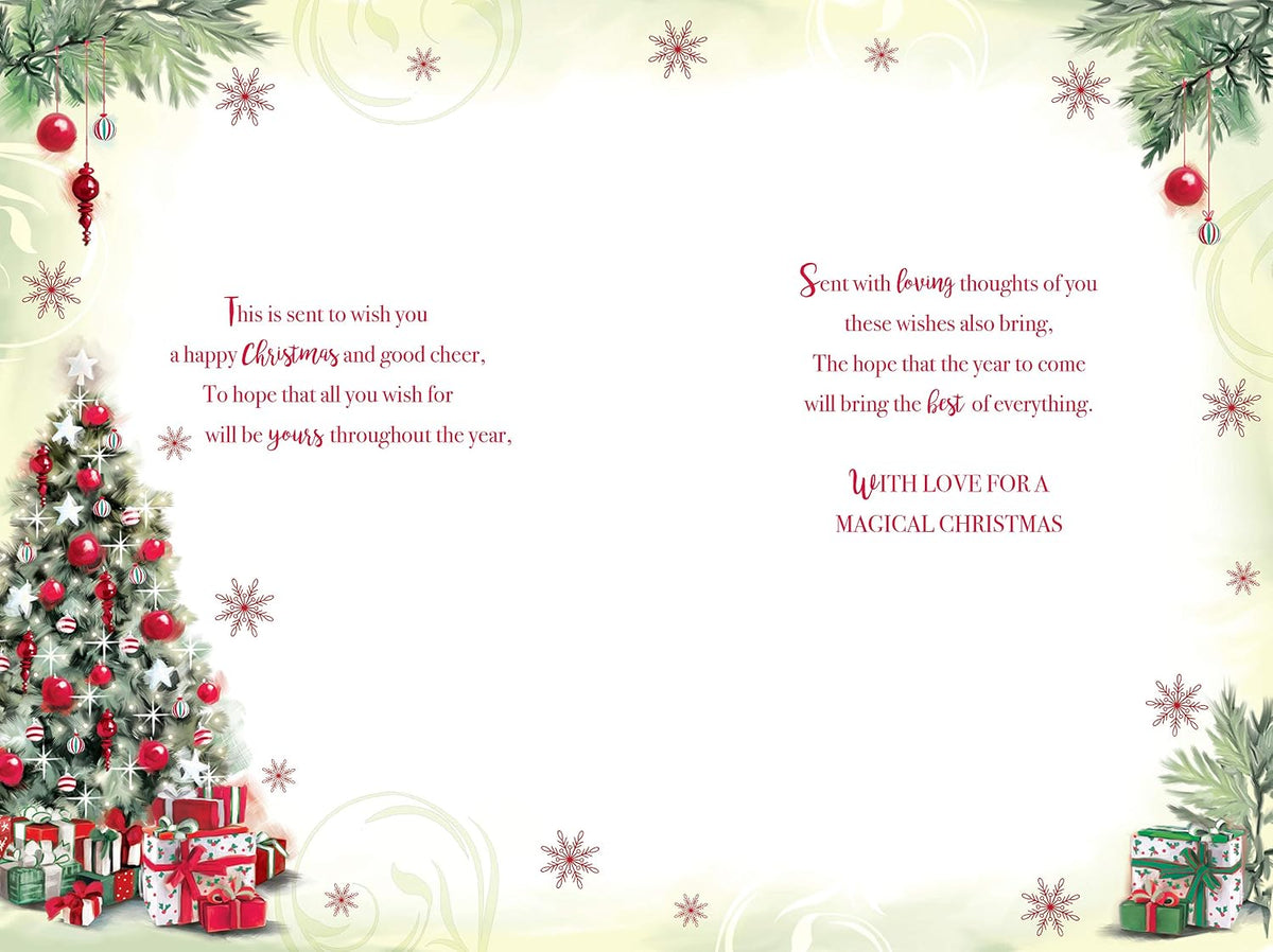 Mum & Dad Christmas Card Tree Presents Baubles & Snowflake Design Lovely Verse