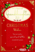 Special Granddaughter Christmas Card Word Snowflake & Holly Design Lovely Verse