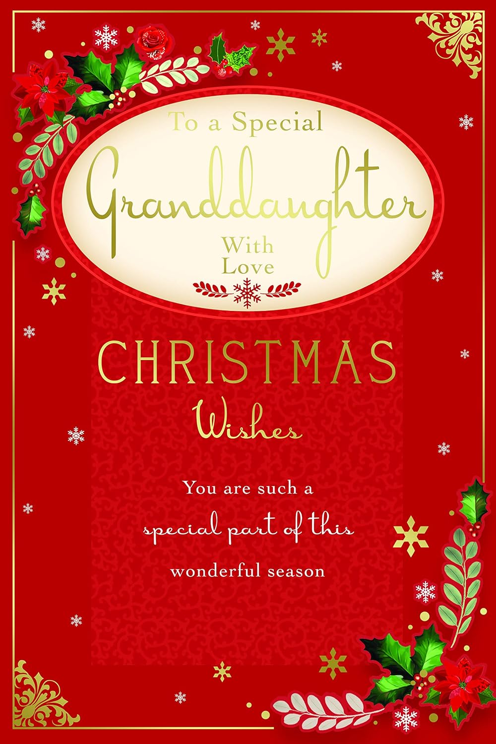 Special Granddaughter Christmas Card Word Snowflake & Holly Design Lovely Verse