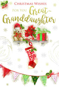 Great Granddaughter Christmas Card Bear Presents & Bunting Design Lovely Verse
