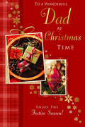 Dad Christmas Card Pine Cones Baubles Snowflake & Gifts Design Lovely Verse