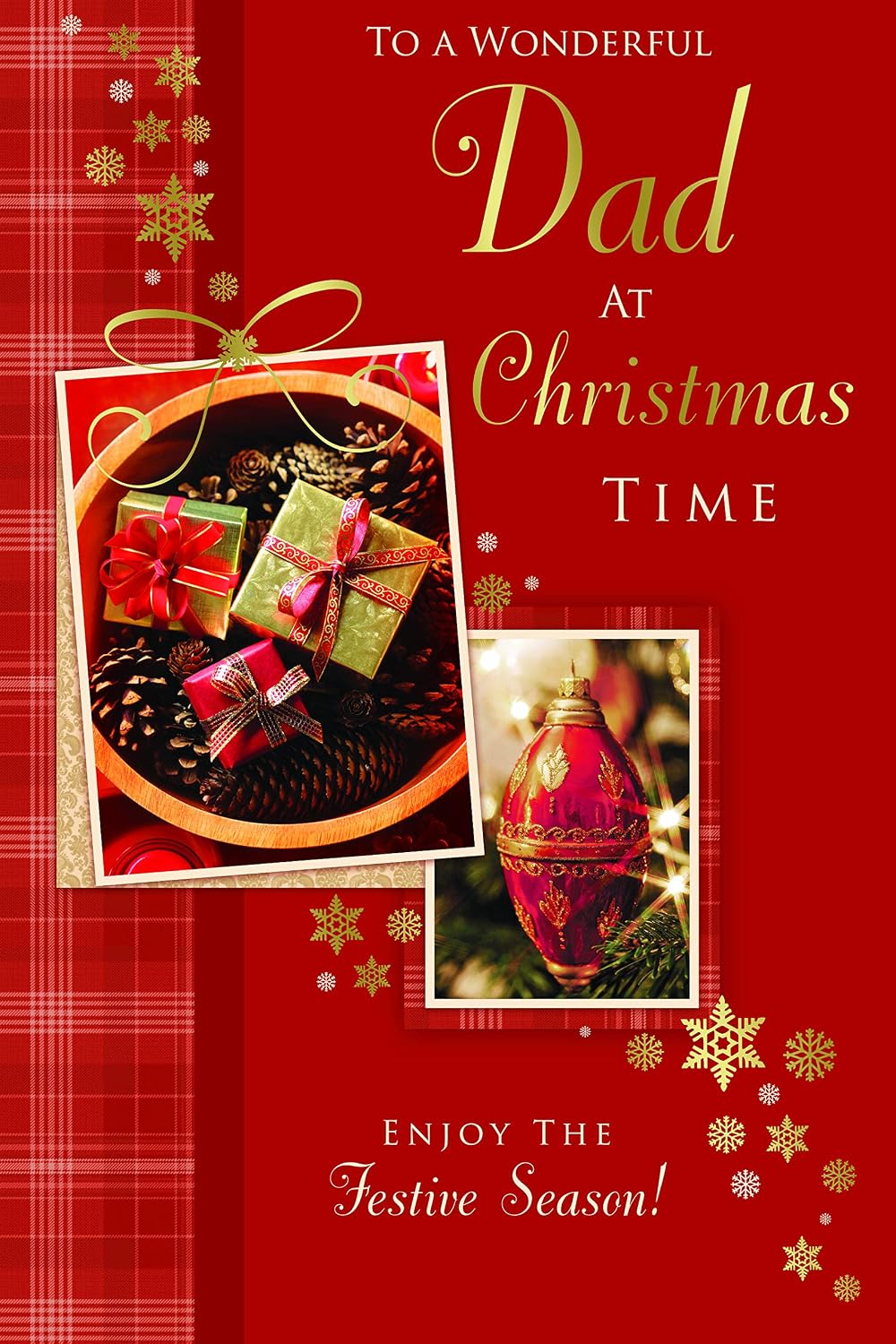 Dad Christmas Card Pine Cones Baubles Snowflake & Gifts Design Lovely Verse
