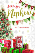 Nephew Christmas Card Presents Tree Snowflake & Bunting Design Lovely Verse