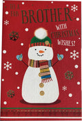 Brother Christmas Card Cute Snowman Hat Scarf & Snowflake Design Lovely Verse