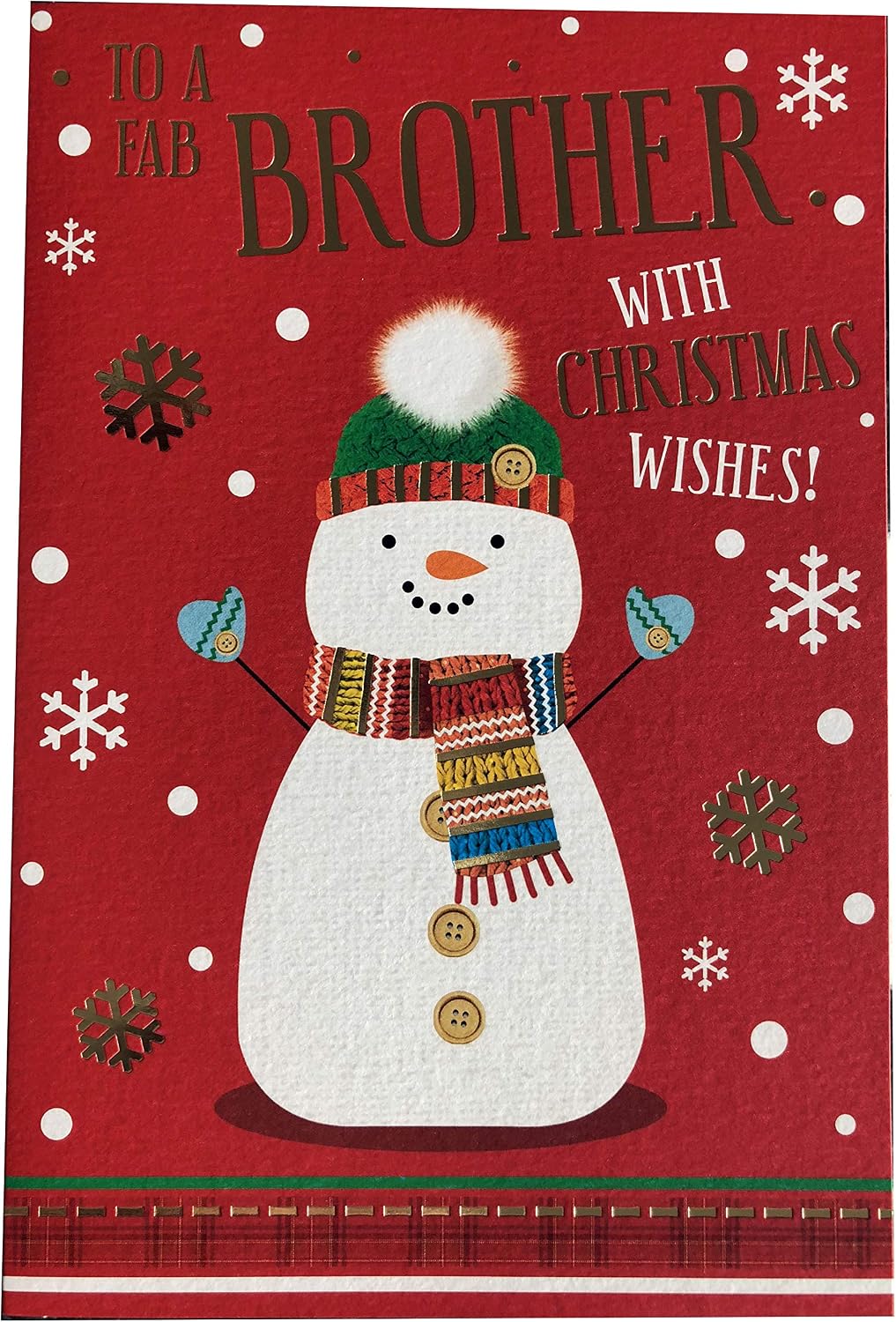 Brother Christmas Card Cute Snowman Hat Scarf & Snowflake Design Lovely Verse