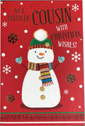 Cousin Christmas Card Cute Snowman Hat Scarf & Snowflake Design Lovely Verse